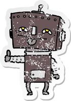 distressed sticker of a cartoon robot vector