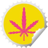 Peculiar Peeling circular etiqueta engomada de la marihuana de dibujos animados vector