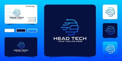 head of technology logo design inspiration with data lines and business card inspiration vector