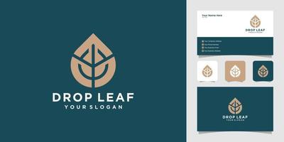 water drop and leaf logo design template and business card vector