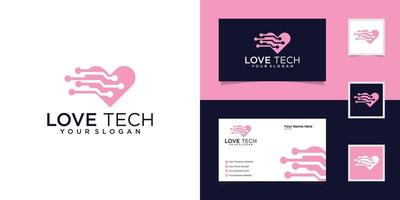 tech love logo design template and business card vector