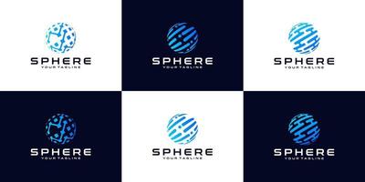 collection of logos, sphere,Logos, Globe, Wave, Circle, Around, Technology, World Symbol Design vector