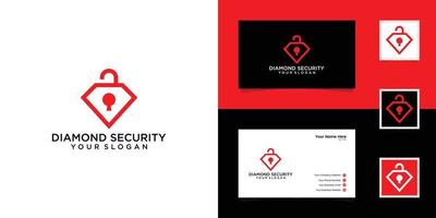 diseño de logotipo de icono de candado de seguridad de diamante y tarjeta de visita vector