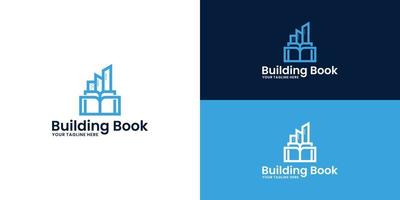 diseño de logotipo de libro arquitectónico con estilo de línea y tarjeta de visita vector