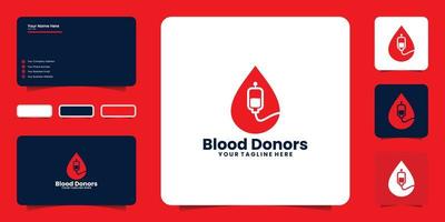 blood donation logo design inspiration with infusion and blood drop concept template and business card design vector