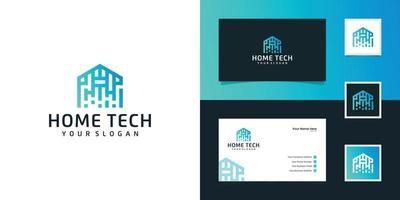 Abstract home tech with line art style logo and business card vector