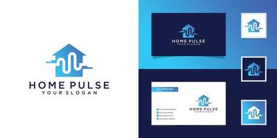 Home health logo with pulse design template and business card vector