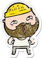 distressed sticker of a cartoon happy bearded man vector