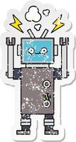 distressed sticker of a cute cartoon robot vector