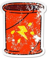 distressed sticker of a quirky hand drawn cartoon cola can vector