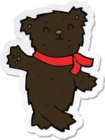sticker of a cartoon waving teddy black bear vector