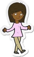 sticker of a cartoon woman with no worries vector