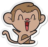 sticker of a cartoon laughing monkey vector