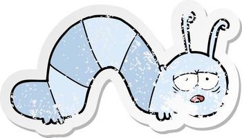 distressed sticker of a cartoon tired caterpillar vector