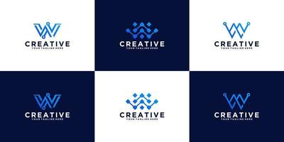 colección de iconos de plantilla de logotipo de letra inicial w para negocios de tecnología digital vector