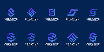 conjunto de diseño de logotipo de tecnología digital moderna de letra creativa s vector