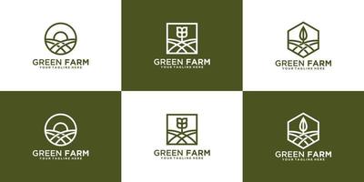 conjunto de logotipo creativo de granja con estilo de arte lineal vector