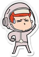 sticker of a cartoon stressed astronaut vector