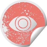 distressed circular peeling sticker symbol eye vector