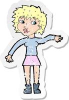 retro distressed sticker of a cartoon friendly woman waving vector