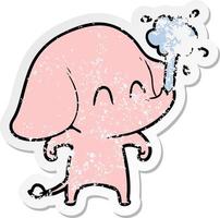 distressed sticker of a cute cartoon elephant spouting water vector