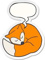 cartoon sleeping fox and speech bubble sticker vector