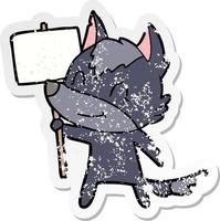 distressed sticker of a friendly cartoon wolf vector