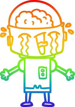 rainbow gradient line drawing cartoon crying robot vector