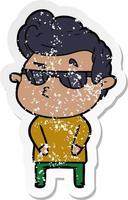 distressed sticker of a cartoon cool guy vector