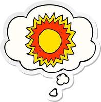 cartoon sun and thought bubble as a printed sticker vector