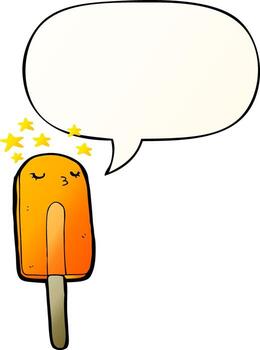 cartoon ice lolly and speech bubble in smooth gradient style vector