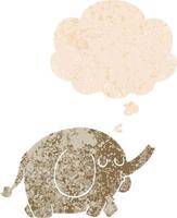 cartoon elephant and thought bubble in retro textured style vector