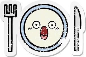 distressed sticker of a cute cartoon dinner plate vector