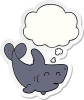 cartoon shark and thought bubble as a printed sticker vector