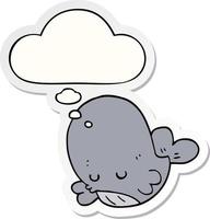 cartoon whale and thought bubble as a printed sticker vector