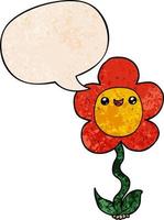 cartoon flower and speech bubble in retro texture style vector