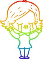 rainbow gradient line drawing cartoon girl crying vector