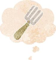 cartoon fork and thought bubble in retro textured style vector