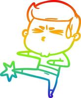 rainbow gradient line drawing cartoon man sweating vector