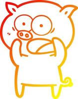 warm gradient line drawing cartoon pig shouting vector