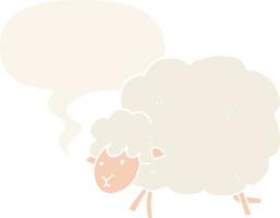 cartoon sheep and speech bubble in retro style vector