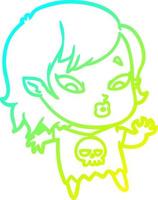 cold gradient line drawing cute cartoon vampire girl vector