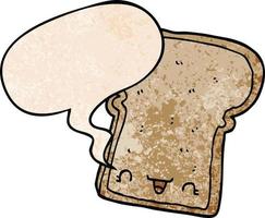 cute cartoon slice of bread and speech bubble in retro texture style vector