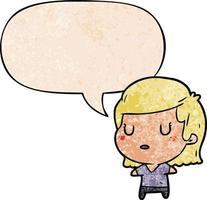 cartoon woman and speech bubble in retro texture style vector