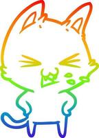 rainbow gradient line drawing cartoon cat hissing vector