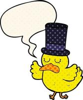 cartoon duck wearing top hat and speech bubble in comic book style vector