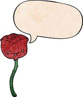 cartoon flower and speech bubble in retro texture style vector