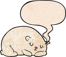 cartoon sleepy polar bear and speech bubble in retro texture style vector