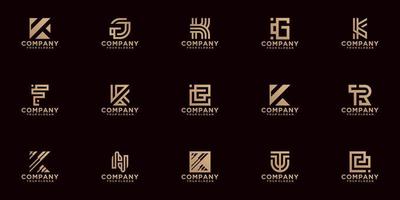 A-z.monogram initial logo design set abstract, icons for luxury and elegant business on gold color on black background vector