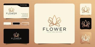 abstract female beauty logo, flower with line art and business card style vector